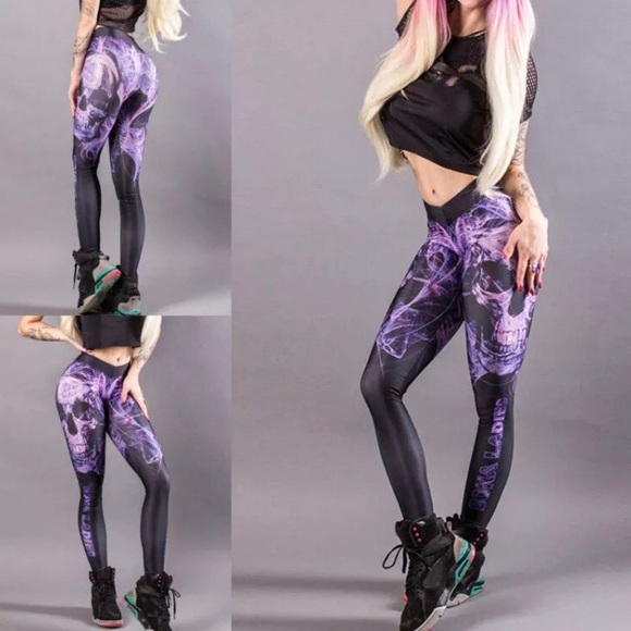 Purple mechanical skull yoga leggings pants - Picture 4 of 8